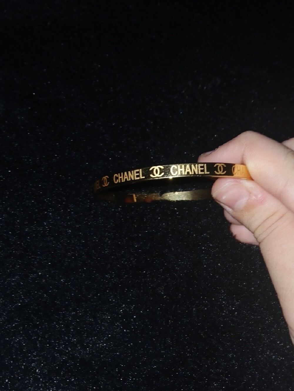 CHANEL Gold CC Logo Bangle